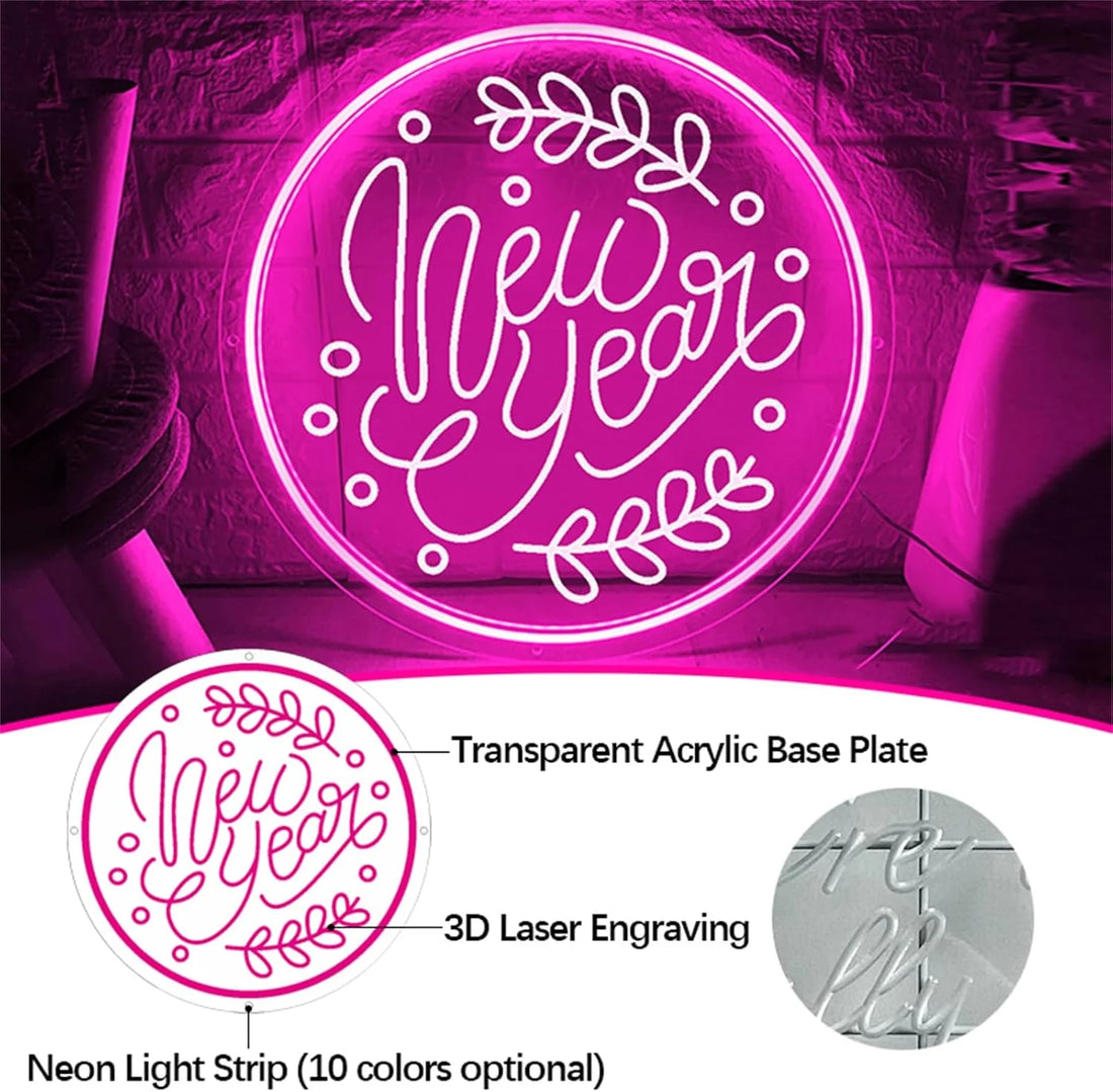 3D Engraving New Year Sign – Elegant LED Decor