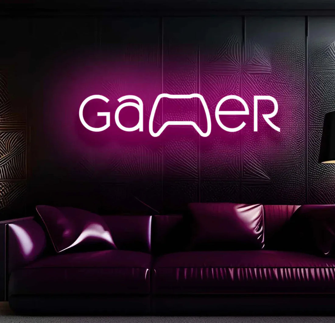 gamer neon sign bold i mahroon color