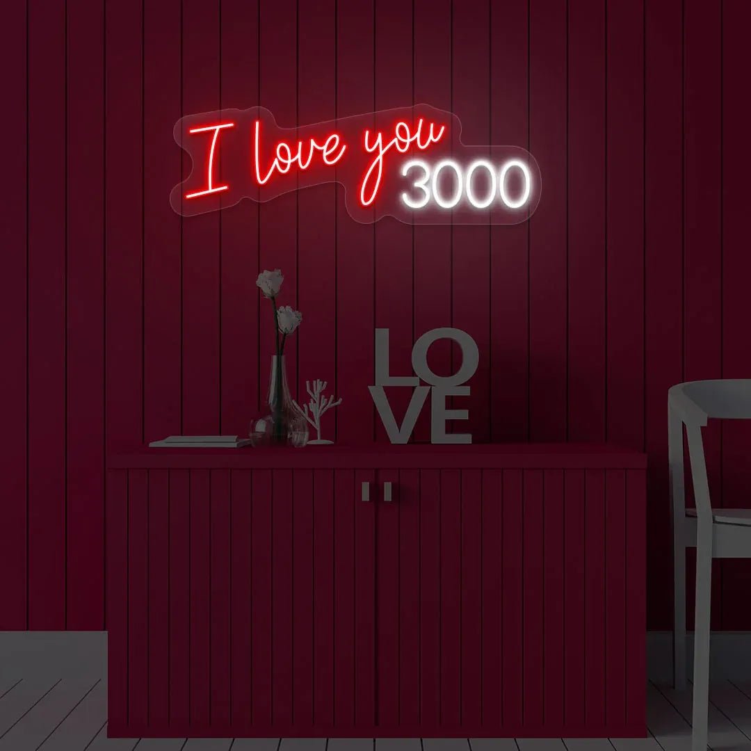 I Love You 3000" Neon Sign – LED Light for Valentine's Day, Romantic Home Décor, Neon Sign for Bedroom, Living Room, Gift for Loved Ones - Neon Brothers