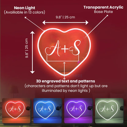 Custom Initial - Laser Engraved Heart Neon Sign