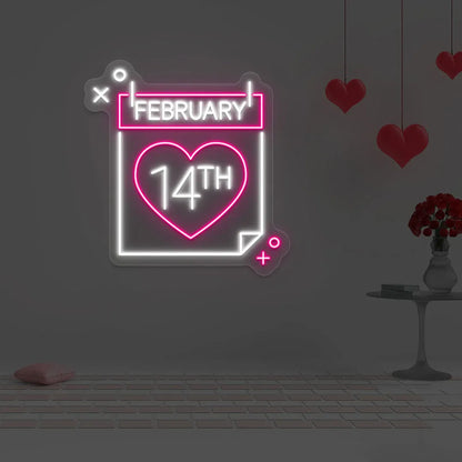 4 February Calendar Neon Sign – LED Light for Valentine's Day, Romantic Décor, USB Powered for Home, Office, and Party