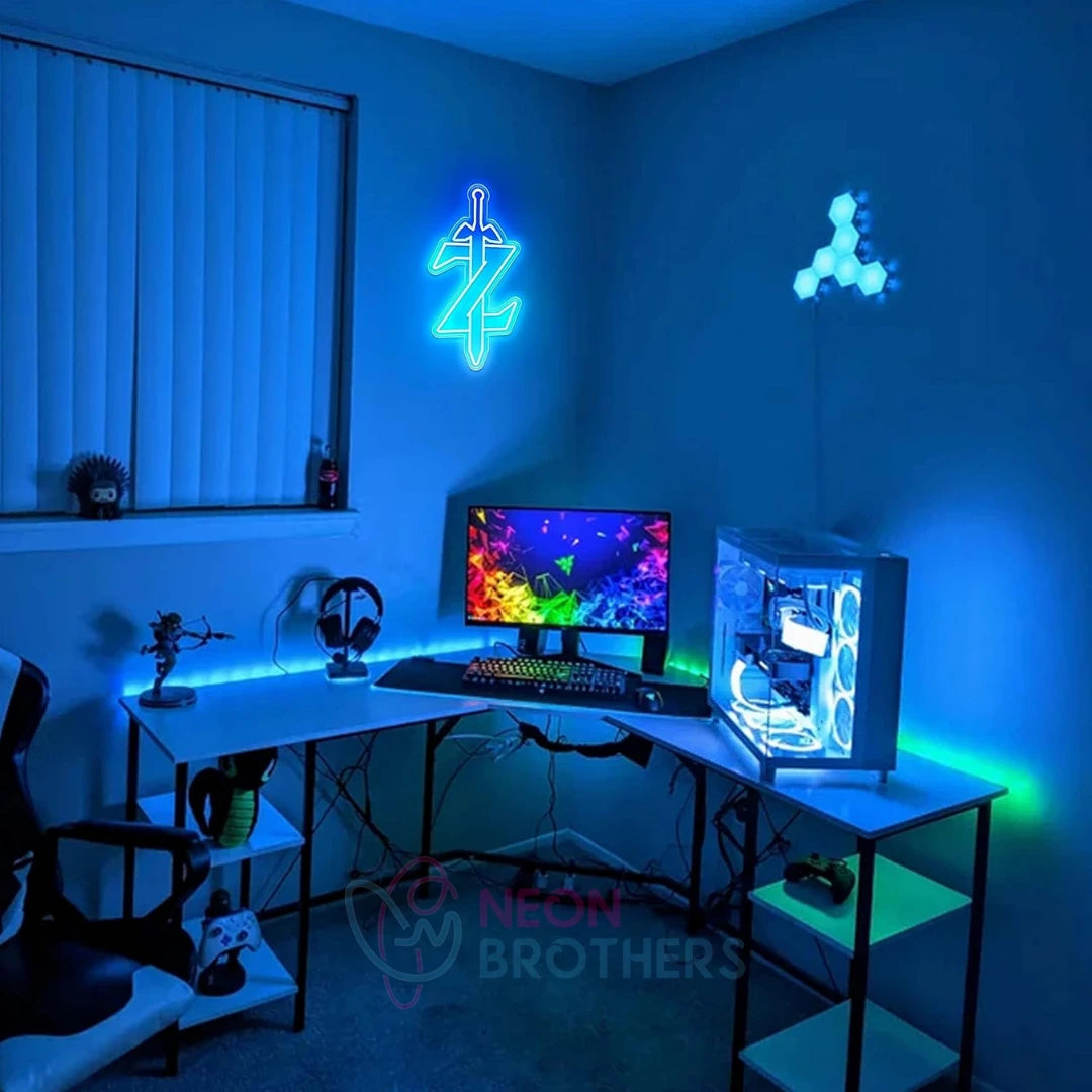 Zelda Neon Sign | Sword Z LED Light for Gaming Room Decor | Silicone & Acrylic Neon Wall Art