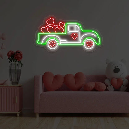 Delivering Love Truck Neon Sign – LED Neon Light for Valentine’s Day, Weddings, and Romantic Home Décor