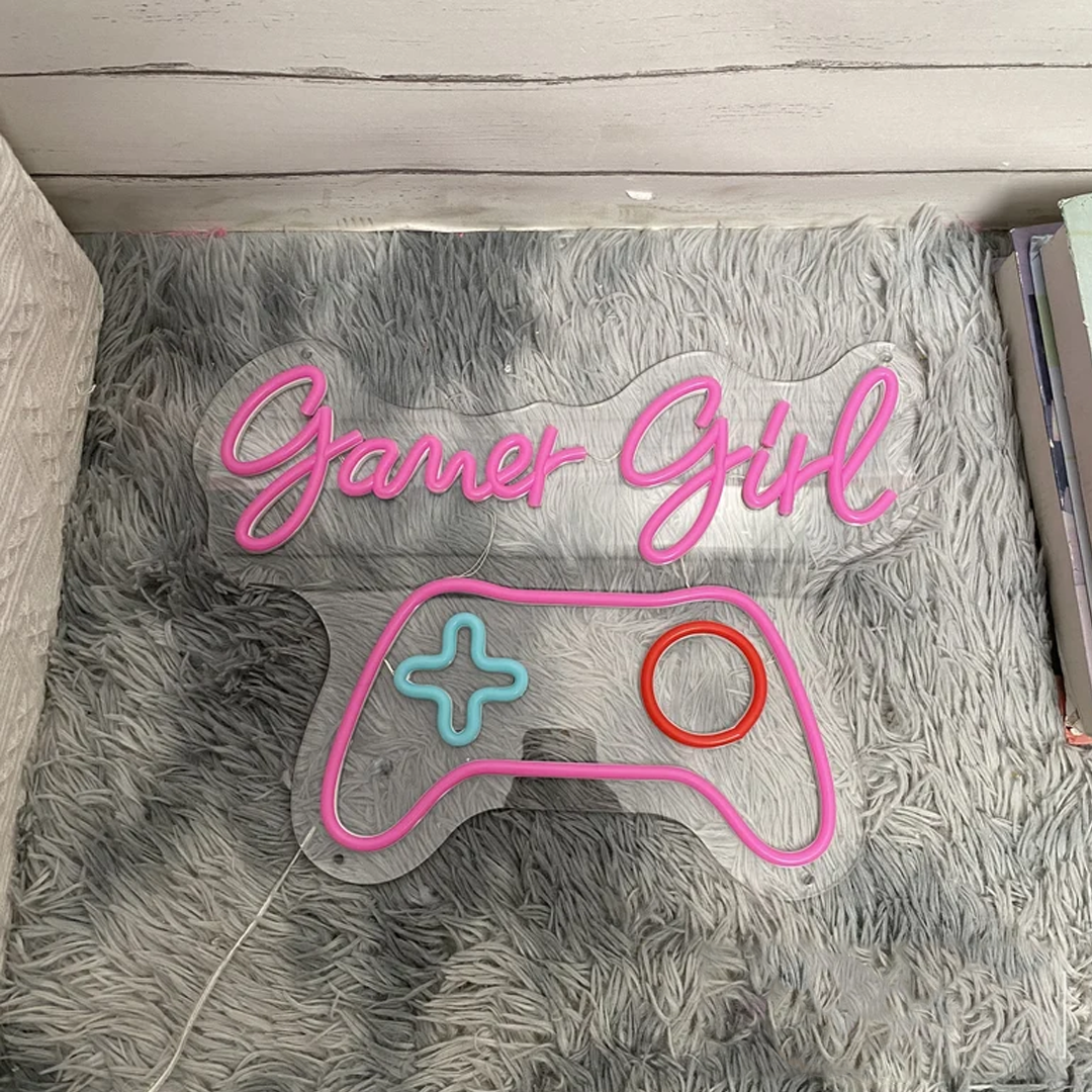 Gamer Girl Game Pad Neon Sign – Custom LED Neon Light for Game Rooms & Bedrooms