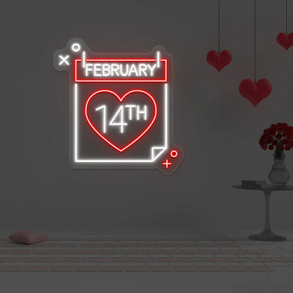 4 February Calendar Neon Sign – LED Light for Valentine's Day, Romantic Décor, USB Powered for Home, Office, and Party