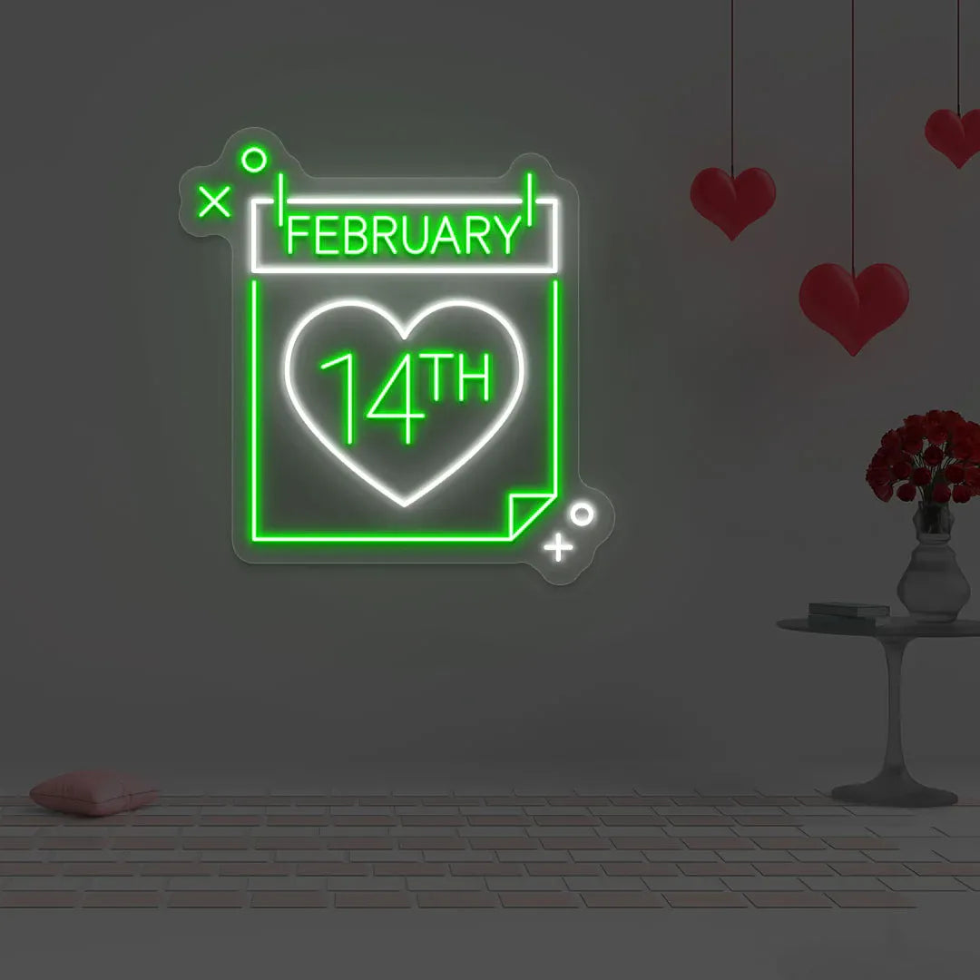 4 February Calendar Neon Sign – LED Light for Valentine's Day, Romantic Décor, USB Powered for Home, Office, and Party