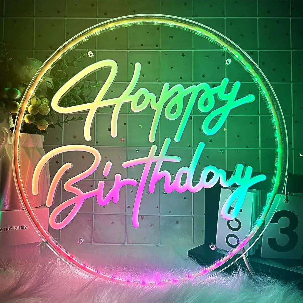 Happy Birthday Neon Sign – LED Light for Party Backdrop & Celebrations