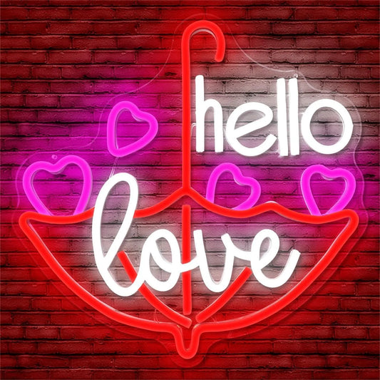 Valentine's Day Neon Sign – "Hello Love" LED Light for Wall Décor & Gifts