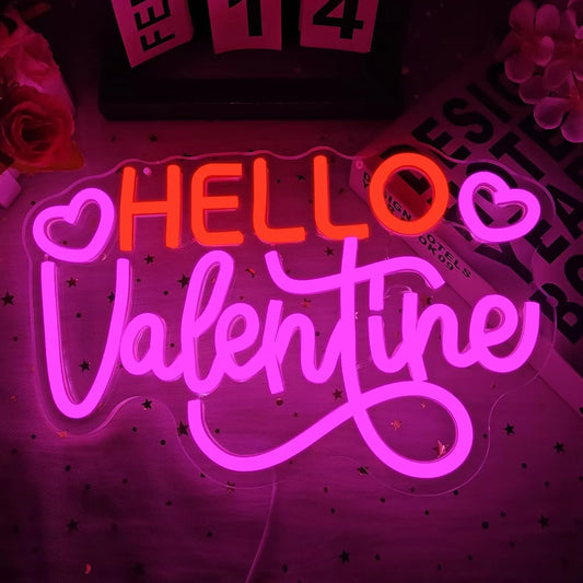 Hello Valentine Neon Sign – LED Heart-Shaped Light for Valentine’s Day Décor & Gifts