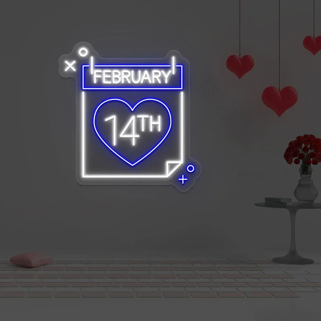 4 February Calendar Neon Sign – LED Light for Valentine's Day, Romantic Décor, USB Powered for Home, Office, and Party