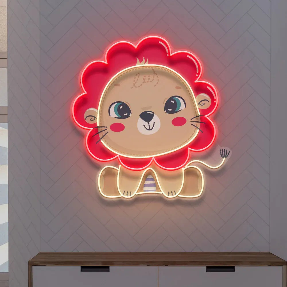 Cute Baby Lion Neon Sign – A Roaringly Adorable Glow for Kids' Rooms