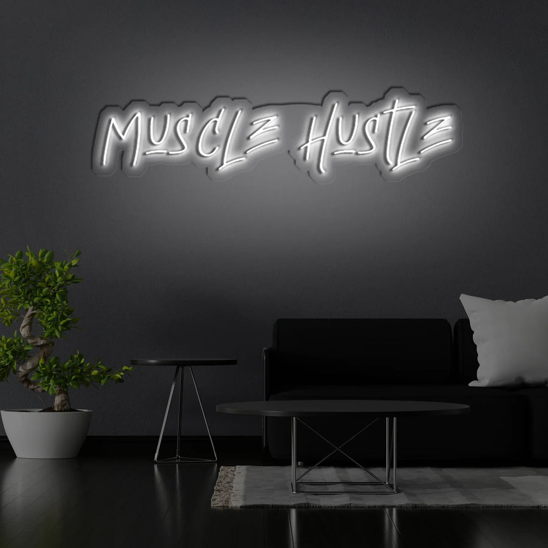Muscle Hustle Neon Sign | Motivational LED Light for Gym