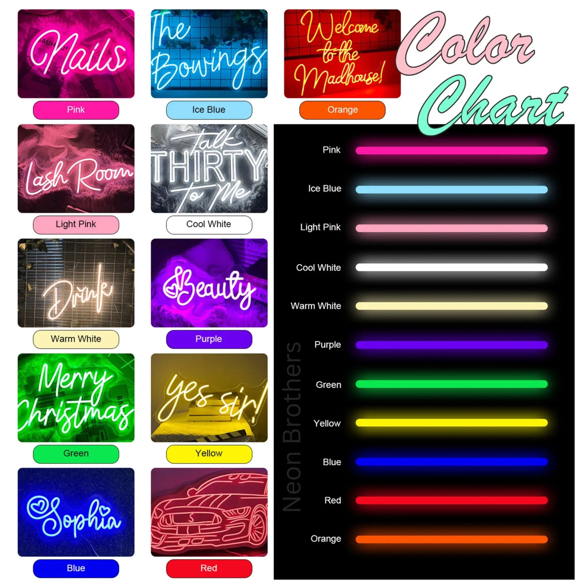 Neon sign color options