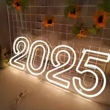 Happy New Year Digital 2025 Neon Sign Light 29x11 inch