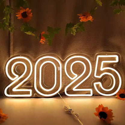 Happy New Year Digital 2025 Neon Sign Light 29x11 inch