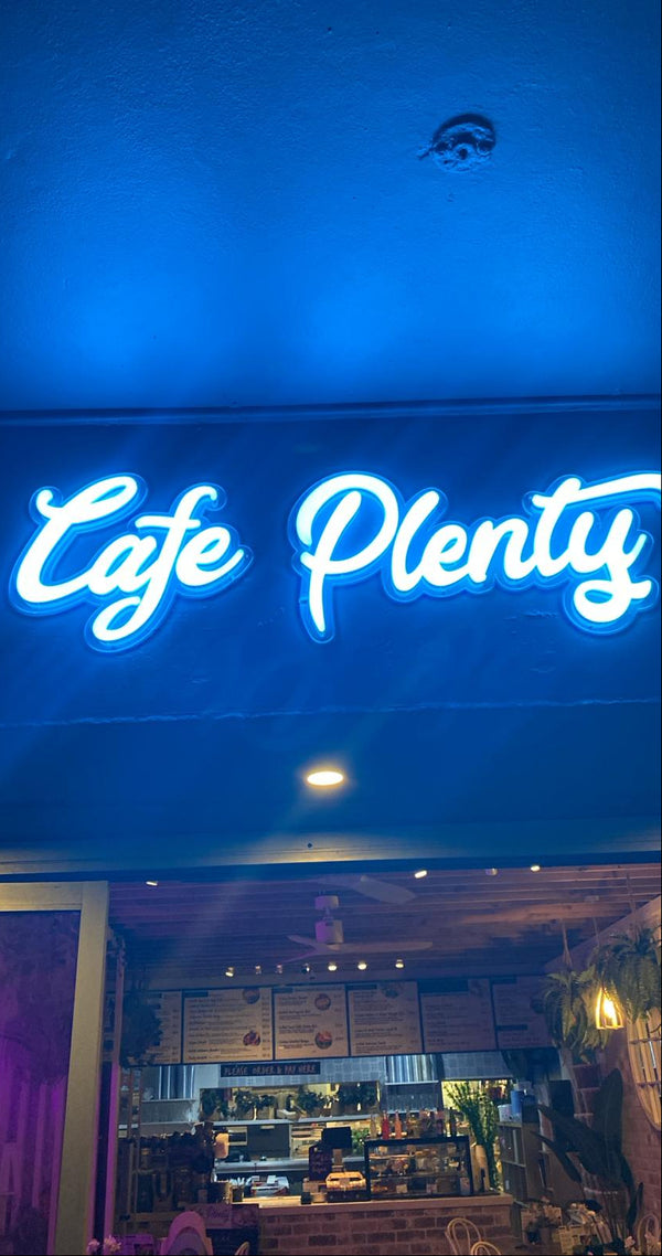 Cafe Plenty after lightbox and LED neon sign installation Perth WA - Neon Brothers