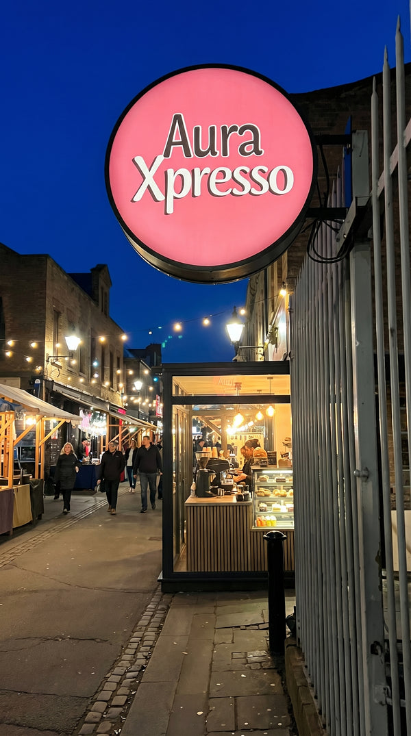 Aura Xpresso after illuminated lightbox sign installation Perth WA - Neon Brothers