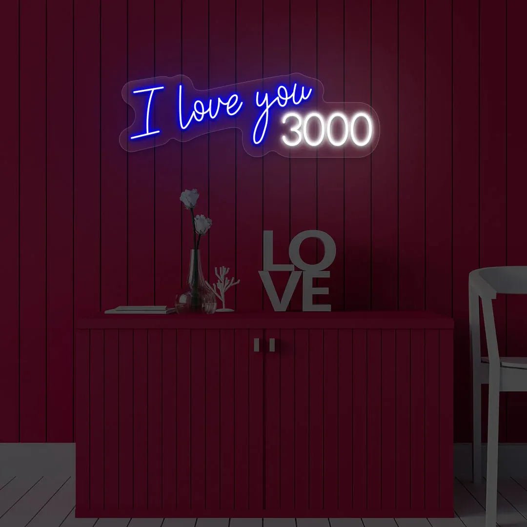 I Love You 3000" Neon Sign – LED Light for Valentine's Day, Romantic Home Décor, Neon Sign for Bedroom, Living Room, Gift for Loved Ones - Neon Brothers