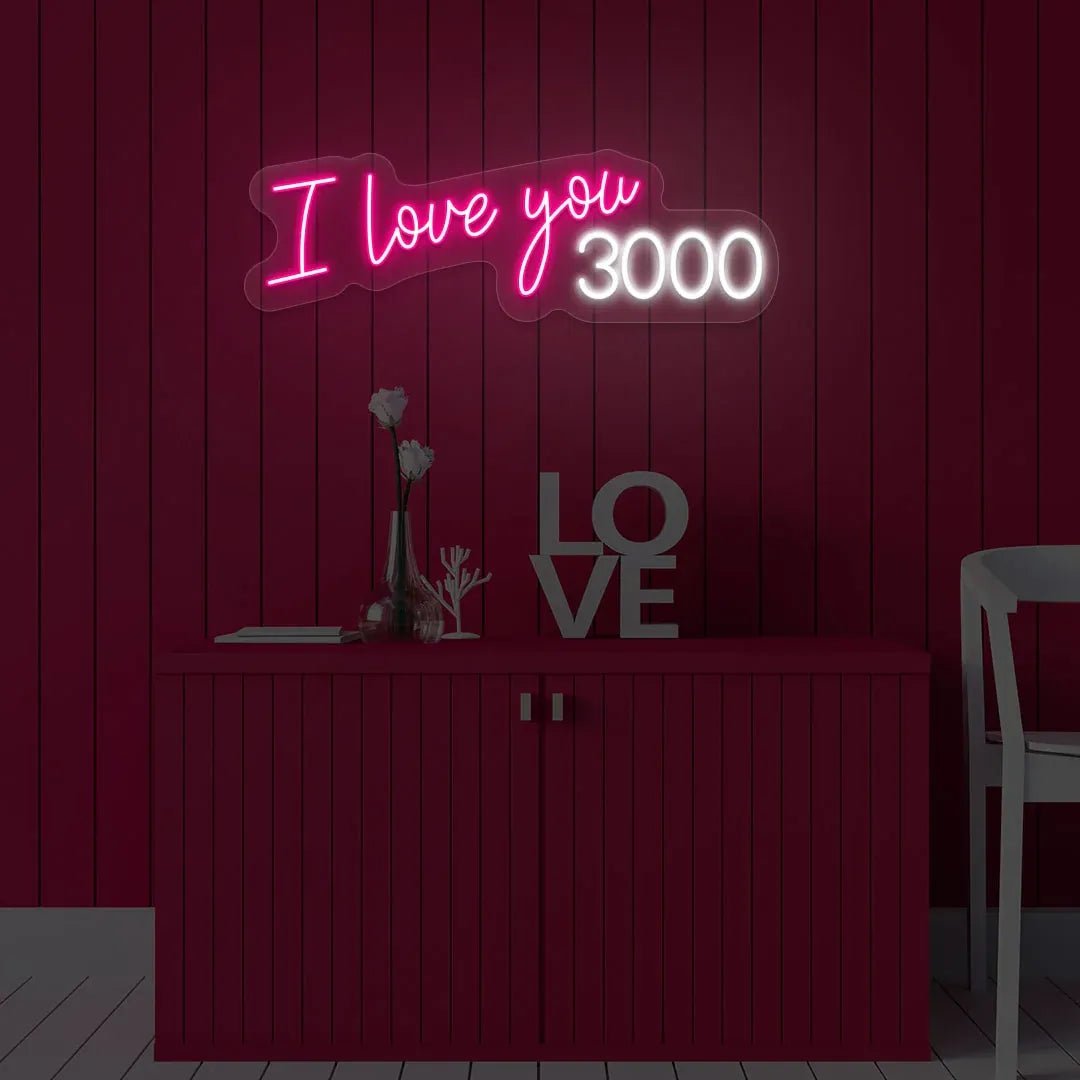 I Love You 3000" Neon Sign – LED Light for Valentine's Day, Romantic Home Décor, Neon Sign for Bedroom, Living Room, Gift for Loved Ones - Neon Brothers