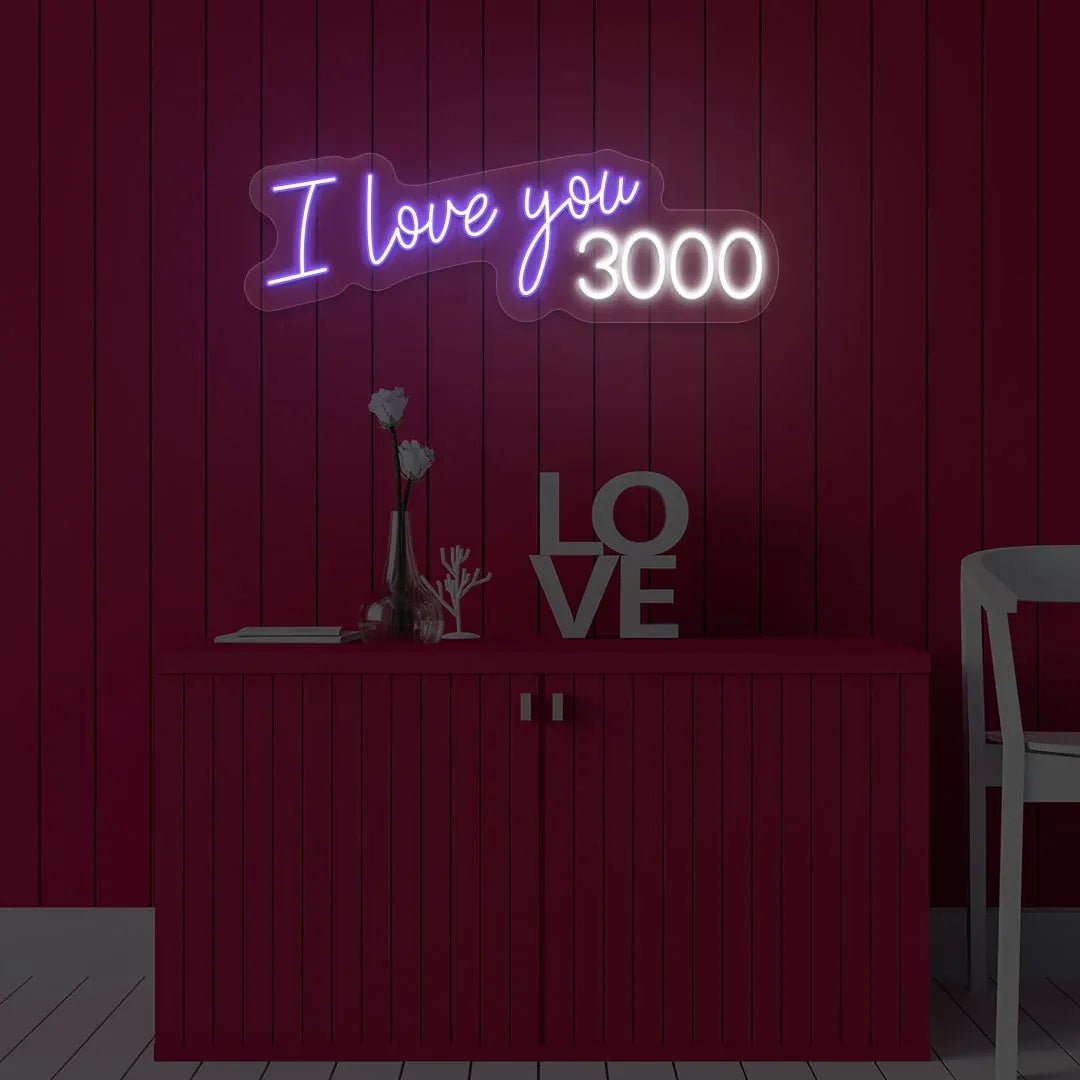 I Love You 3000" Neon Sign – LED Light for Valentine's Day, Romantic Home Décor, Neon Sign for Bedroom, Living Room, Gift for Loved Ones - Neon Brothers