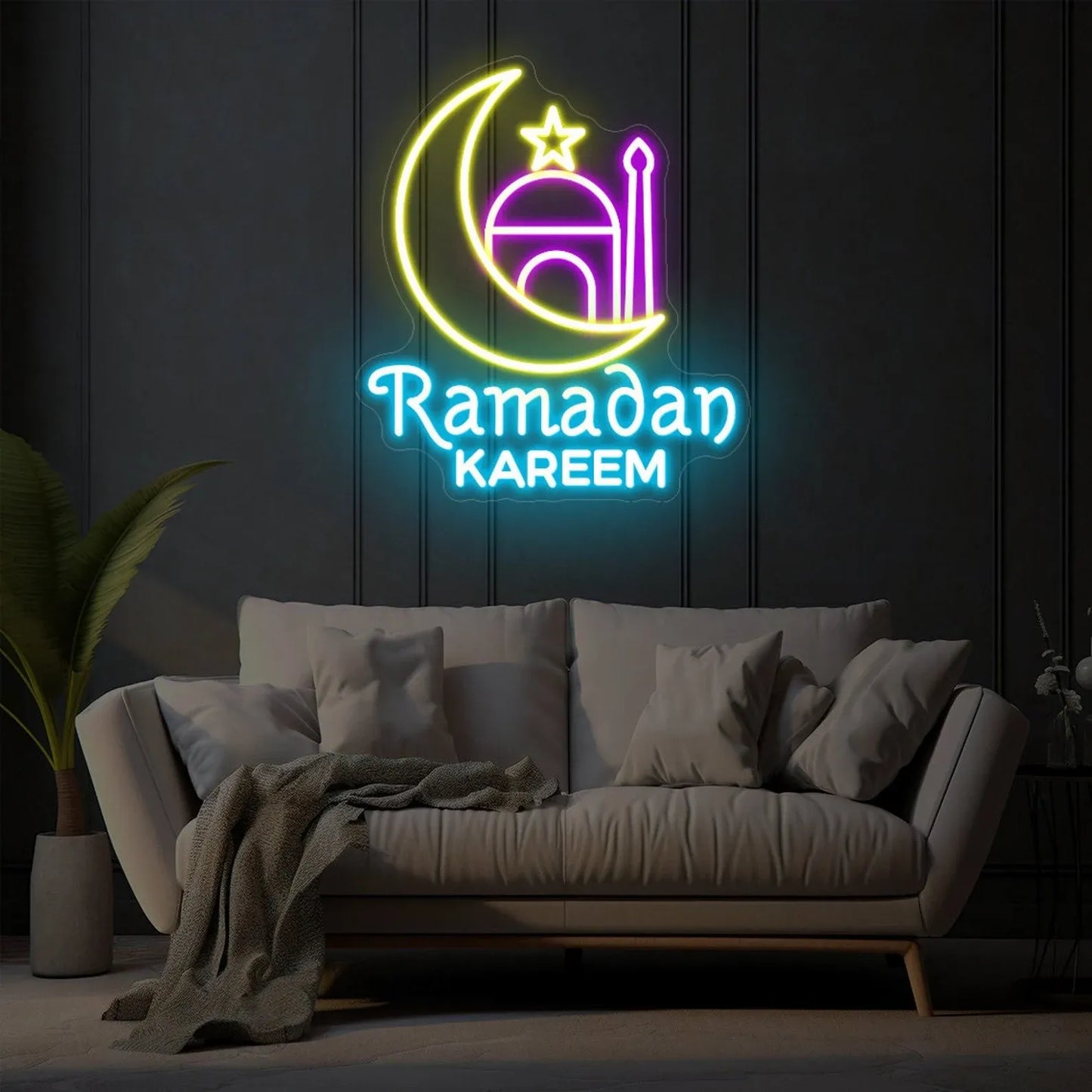 Ramadan Light & Eid Mubarak Neon Sign – Custom LED Neon Decor for Ramadan & Eid Celebrations, Perfect for Yard & Home Décor