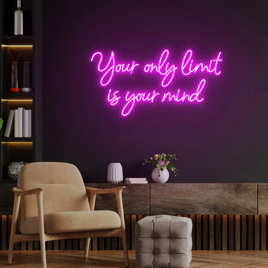 Your Only Limit Is Your Mind Neon Sign | Inspirational Quote for Gym, Office Wall Decor