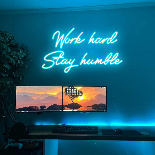 Work Hard Stay Humble Neon Sign | Motivational Home Office Neon Decoration, LED Light Wall Decor