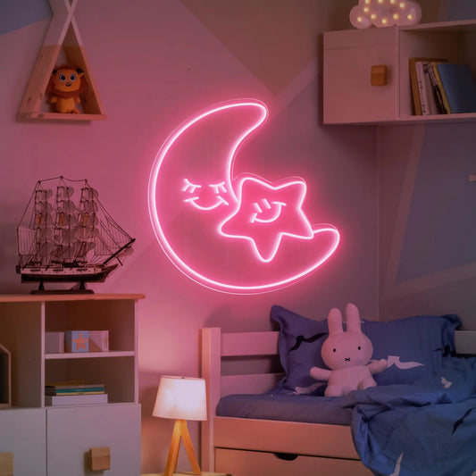 Stars & Moon Neon Sign – A Dreamy Glow for Any Space