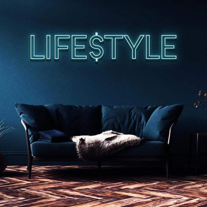 "LIFESTYLE" NEON SIGN-Neonsigns-45 x 90 cm-Ice Blue-Cut to Shape-Neon Brothers