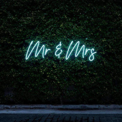 "MR & MRS" NEON SIGN-Neonsigns-45 x 90 cm-Ice Blue-Cut to Shape-Neon Brothers