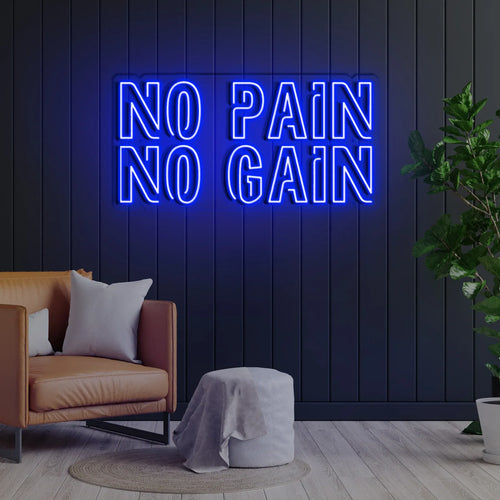 No Pain No Gain Neon Sign | Motivational LED Light for Gym, Fitness, Home, or Office Decor